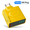 A yellow KR Plug high-speed multi-port charging adapter with four USB ports and a 4.8mm connector.