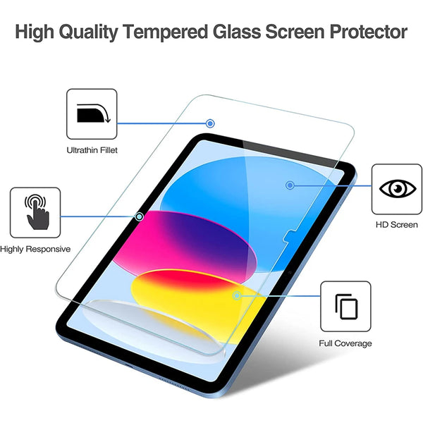 Protection en verre trempé haute qualité sur écran d'iPad, avec profil fin et bordure complète.