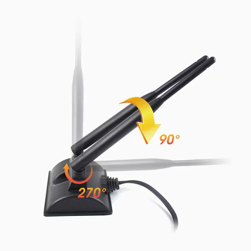 Black dual band magnetic WiFi antenna with 90 and 270 degree rotation markings