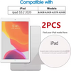 A package showing a 9H tempered glass screen protector for iPad, compatible with specific models.