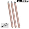 Three rose gold stylus pens with silver tips shown next to a magnified view of the pen tip.