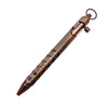 A brass bolt-action ballpoint pen with a textured barrel and metal cap, shown in profile.