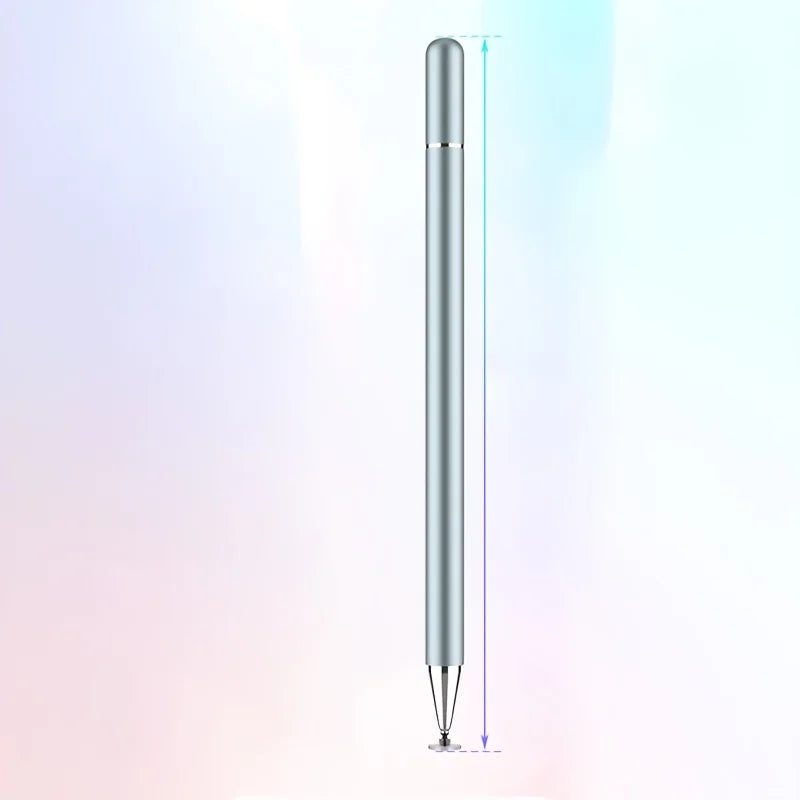 Silbriger Präzisionsmetall-Stift in vertikaler Darstellung mit Messskala.