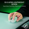 A hand is holding a white Razer Viper V3 Pro wireless gaming mouse on a light green surface.