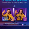 A 4K webcam with a Sony sensor is shown on a computer monitor, displaying two video feeds of a man wearing headphones.