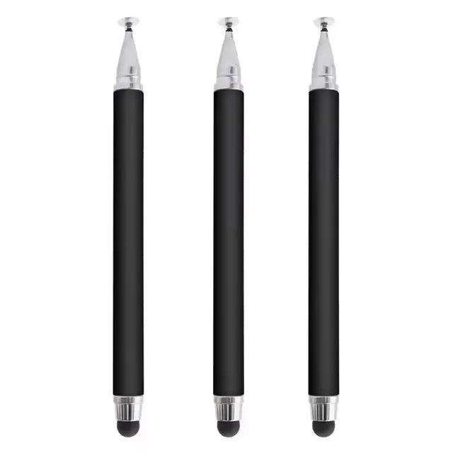 A black capacitive stylus pen with a silver tip shown against a white background.