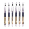 A set of five precision rollerball gel pens with black barrels and silver caps.