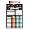 A magnetic chore chart for kids with sections for weekly chores, daily chores, goals, and rewards.