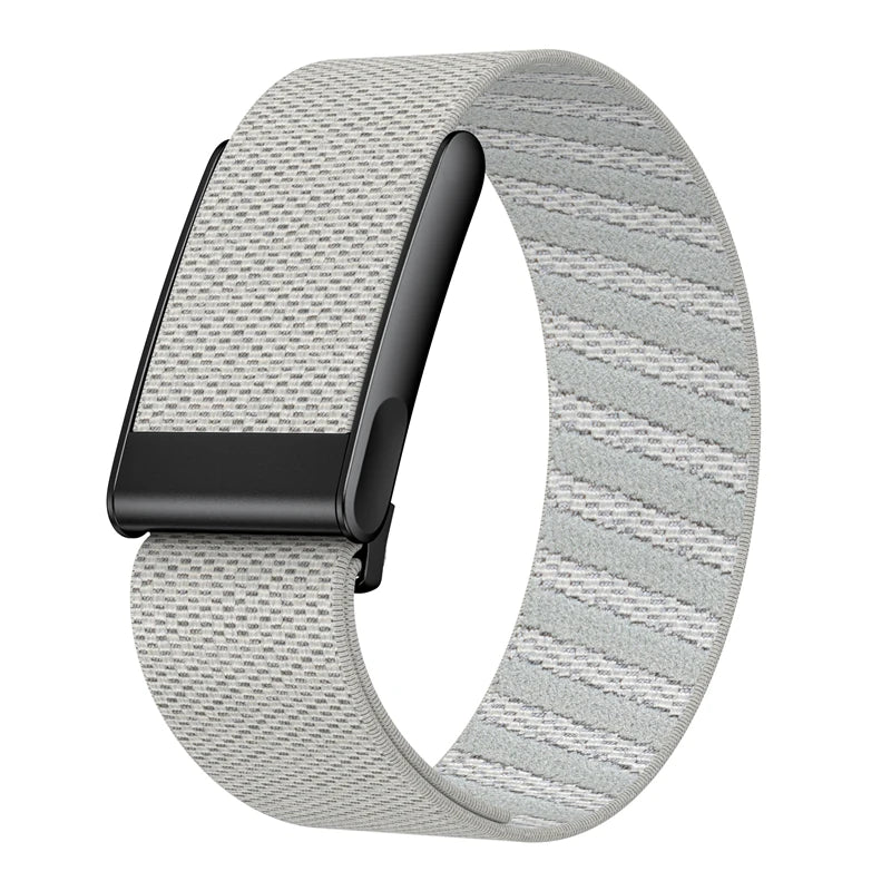 A gray nylon braided strap for a fitness watch, shown on a white background.