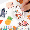 Reusable sticker activity book for toddlers showing various animal stickers and a letter chart