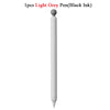 A single light grey pen with a black ink tip shown vertically.