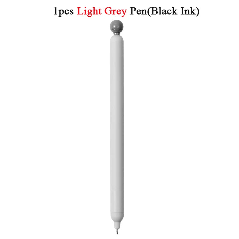 A single light grey pen with a black ink tip shown vertically.