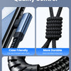 Black nylon braided charging cable with a right-angle connector and mesh tail design