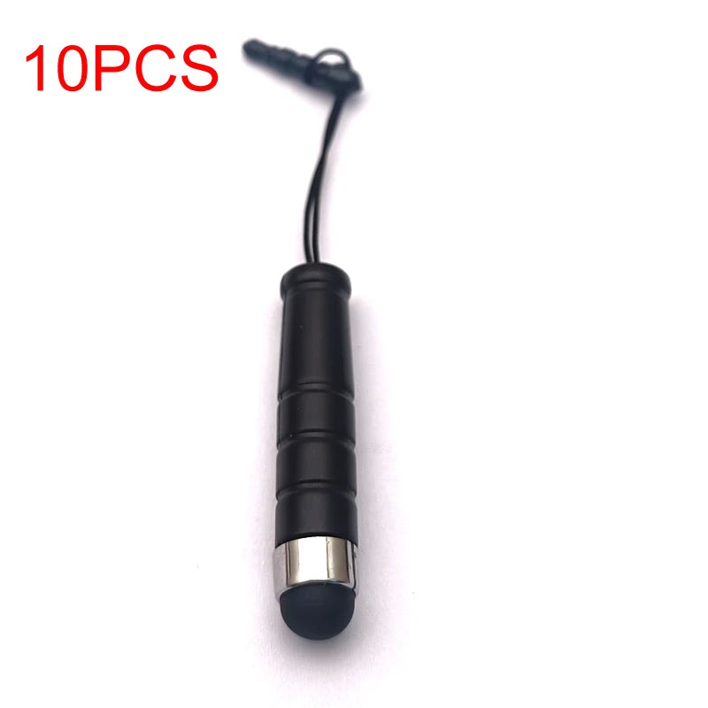 A black stylus with a silver tip and a black cord, packaged as 10 pieces.