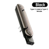 Black Type-C male to Type-C female adapter with a foldable stand for charging and data sync