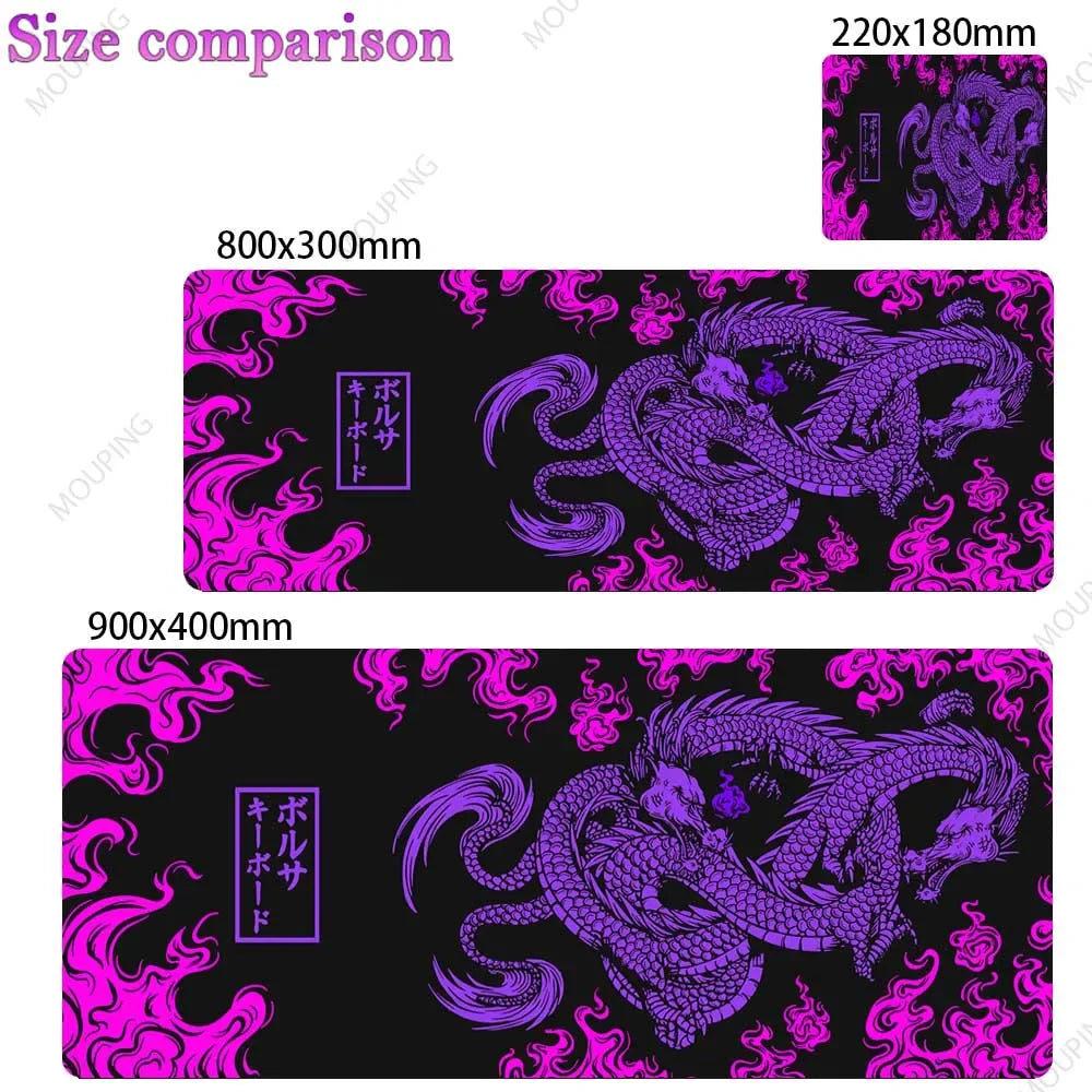 A purple and white Japan-style gaming desk mat featuring a detailed dragon design on a black background.