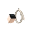 A beige charging cable connected to a smartphone charger, indicating power transfer.