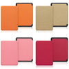 A set of four premium leather cases in orange, beige, pink, and magenta for a Kindle Paperwhite device.