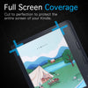 A close-up of a Kobo Libra e-reader screen being protected by a full screen coverage anti-glare protector.