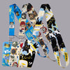 A collection of colorful cat-themed lanyards and card holders featuring various cats and cute designs.