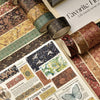 A collection of vintage floral washi tape rolls featuring various patterns and colors.