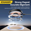 A circular magnetic wireless charger device is shown aligning precisely above a charging pad.