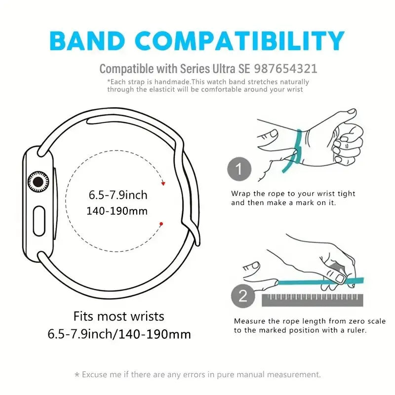 Diagram showing how to fit a watch strap by measuring the wrist and marking the rope length.
