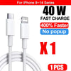 White USB-C to Lightning fast charging cable for iPhone 8-14 series with a 40W power output