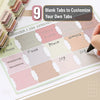 A close-up of 9 blank tabs for customizing Bible tabs, showing various colors and text options like Judah, John, Peace, and F