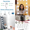 LED vanity mirror with motion sensor showing multiple charging options and plug and play features