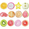 A collection of various fruits including orange slices, kiwi, watermelon, grapefruit, and a star-shaped citrus slice.