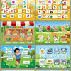 A colorful reusable sticker activity book featuring alphabet letters, animals, and various objects for toddlers.