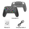 A black programmable controller for Nintendo Switch shown with its manual and charging cable.
