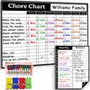 A magnetic chore chart dry erase whiteboard set featuring a chore chart, a random 3 color piece, and a random 1 piece.