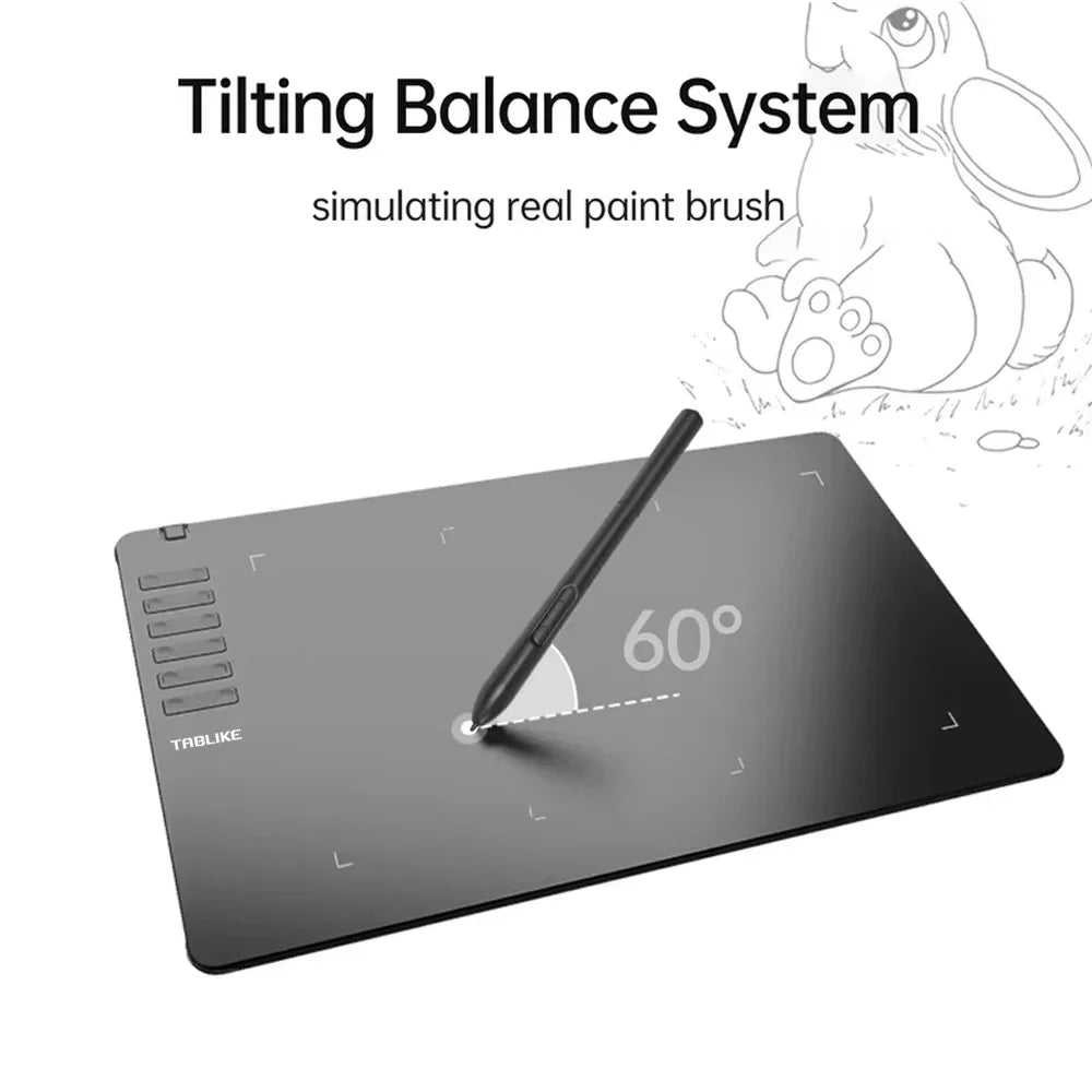 Tablette de dessin numérique avec un angle de 60 degrés, simulant un pinceau pour le dessin artistique.