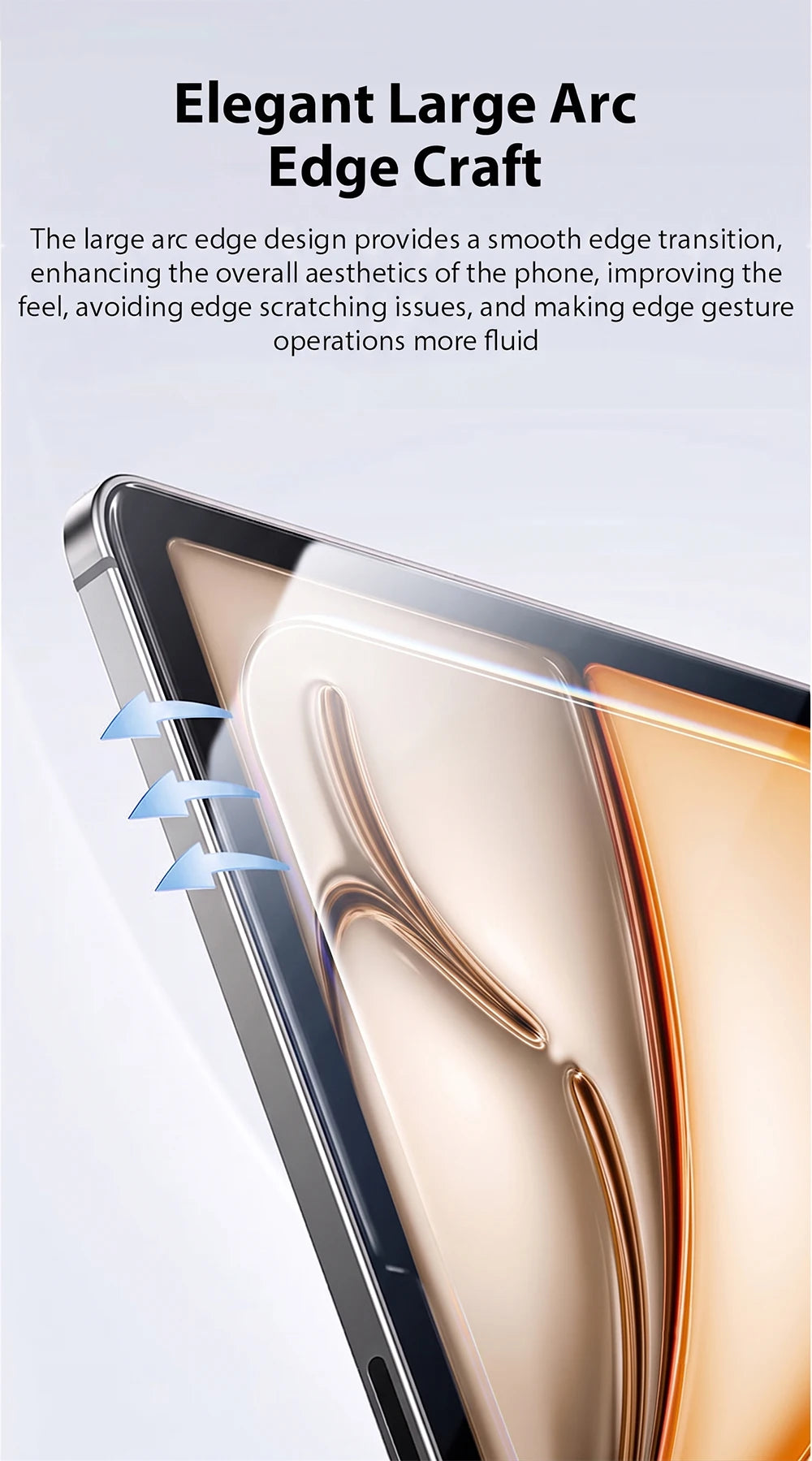 Close-up view of a phone screen showing an elegant large arc edge design transition.