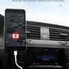 A smartphone is shown reading a car recorder memory card, with the adapter plugged into a car stereo.