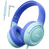 A pair of light blue Acer wired headphones with a purple accent, shown against a white background.