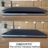 A black Magic Keyboard Cover is shown in two configurations: a wrong merging method and the correct merging method.