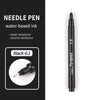 A black needle pen with 0.1mm tip and water-based ink, shown vertically.