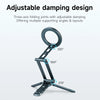 Adjustable damping design tripod stand with three-axis folding joints showing various angles.