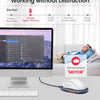 A white computer mouse is shown next to a laptop, with a diagram illustrating decibel levels for silent working.