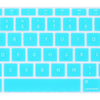 A light blue silicone keyboard cover for a laptop, showing various keys and function buttons.