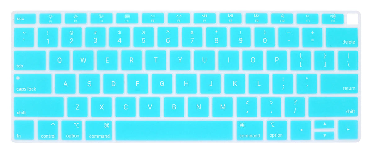 A light blue silicone keyboard cover for a laptop, showing various keys and function buttons.