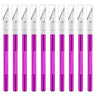A set of ten colorful precision craft knives with silver blades and purple handles.