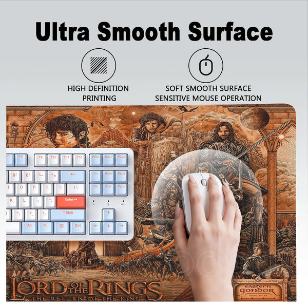 A gaming mouse pad featuring a Lord of the Rings theme with a high-definition printing and a soft smooth surface.