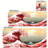 Extra-large mouse pad featuring a detailed illustration of The Great Wave of Kanagawa in red and white tones.