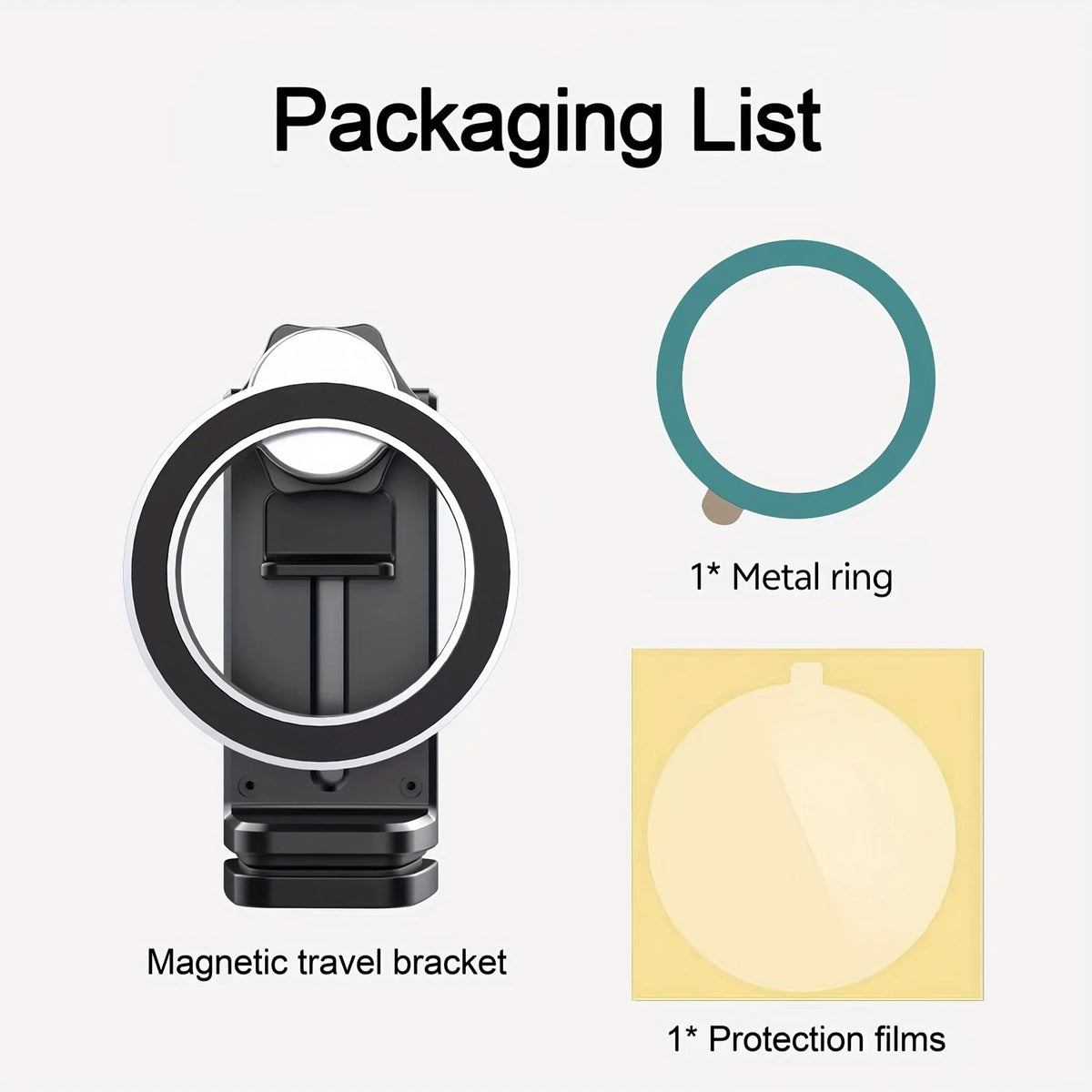 Verpackungsliste mit magnetischem Reisehalter und Schutzfolien für ein Telefonhalterung.