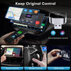 A display showing various control methods for a 2-in-1 Wireless CarPlay & Android Auto Adapter including touch, voice, and OE