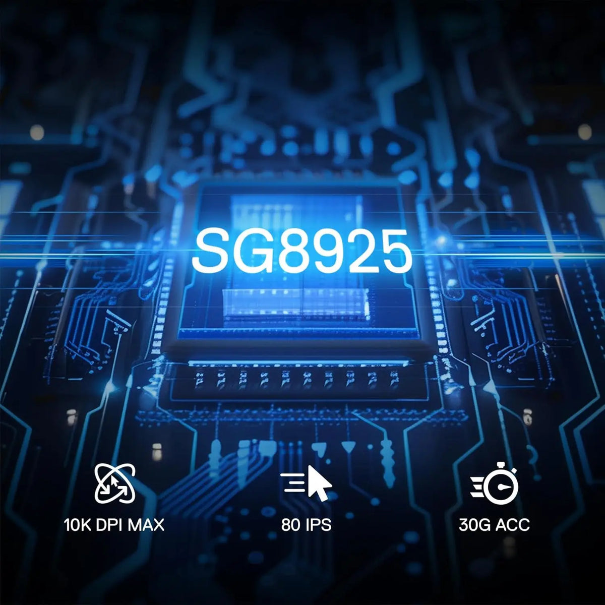 A close-up of a blue circuit board with the text SG8925 displayed on a glowing screen.